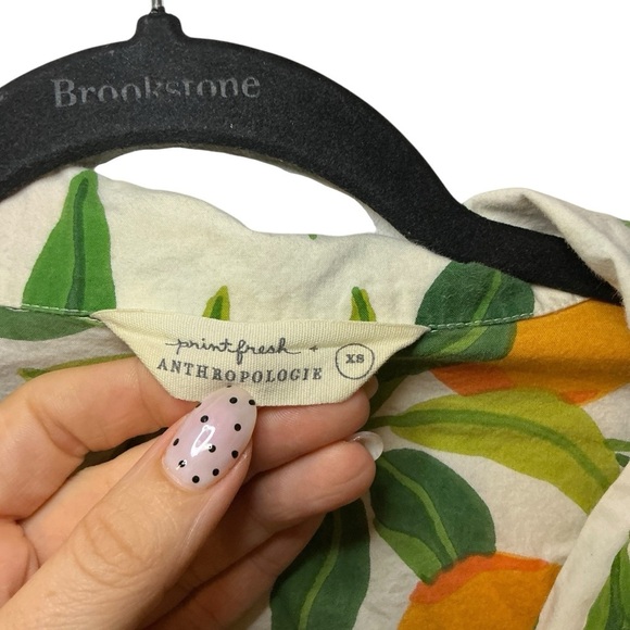 Anthropologie Print Press Orange and Green Leaf Print Pajama Top - Picture 4 of 4